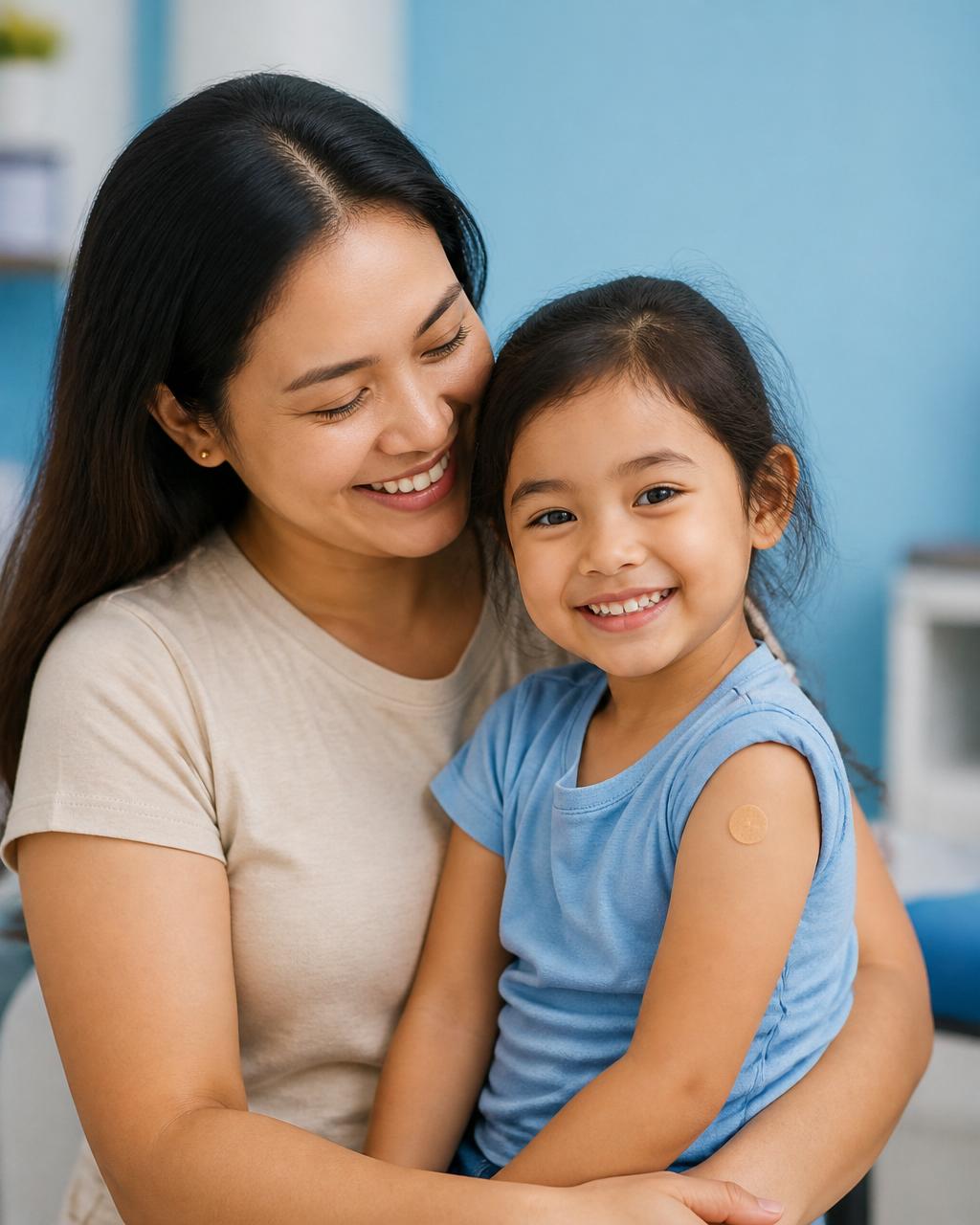 Filipino family being cared for at a SureVax vaccination clinic
